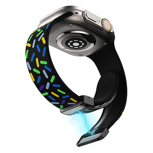 LanQii Silikon Armband für Apple Watch Series 10 46 mm/9/8/7 45 mm/Ultra 2/1 49 mm, Ersatzarmband Magnetverschluss Uhrenarmbänder für Apple Watch SE 2/1 44 mm/Series 6/5/4 44 mm, Schwarz/Regenbogen LanQii Silikon Armband für Apple Watch Series 10 46 mm/9/8/7 45 mm/Ultra 2/1 49 mm, Ersatzarmband Magnetverschluss Uhrenarmbänder für Apple Watch SE 2/1 44 mm/Series 6/5/4 44 mm, Schwarz/Regenbogen von LanQii