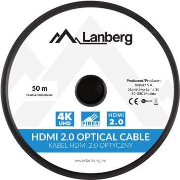 Lanberg CA-HDMI-20FB-0500-BK HDMI-Kabel 50 m HDMI Typ A (Standard) Schwarz - Silber (CA-HDMI-20FB-0500-BK) von Lanberg