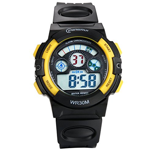 Lancardo Kinder Sportuhr, Digitaluhr für Jungen Mädchen LED Armbanduhr mit 30M Wasserdicht Alarm Stoppuhr Chronograph, Kindergeschenk, schwarz gelb von Lancardo