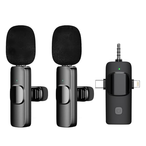 Lancoon 2 Stück 3 in 1 Drahtloses Mikrofon Geeignet für iPhone Android PC Laptop Kamera Ansteckmikrofon mit Auto Connect Rauschunterdrückung für Videoaufnahmen YouTube von Lancoon