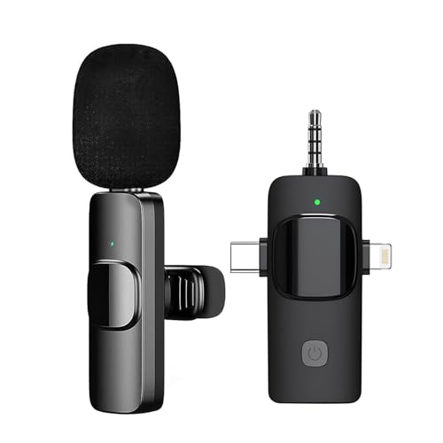 Lancoon 3 in 1 Kabelloses Lavalier Mikrofon Geeignet für iPhone Android PC Laptop Kamera Ansteckmikrofon mit Auto Connect Rauschunterdrückung für Videoaufnahmen Vlog von Lancoon