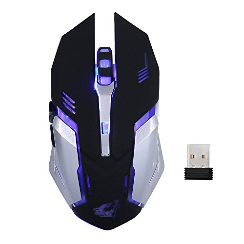 Lancoon Drahtlose Wiederaufladbare Gaming-Maus - USB Optische MäUse Mit Ruhe Klicken, 3 Einstellbare DPI, 6 Tasten, 7 Wechselnde Atmung Hintergrundbeleuchtung - GM07 Schwarz von Lancoon