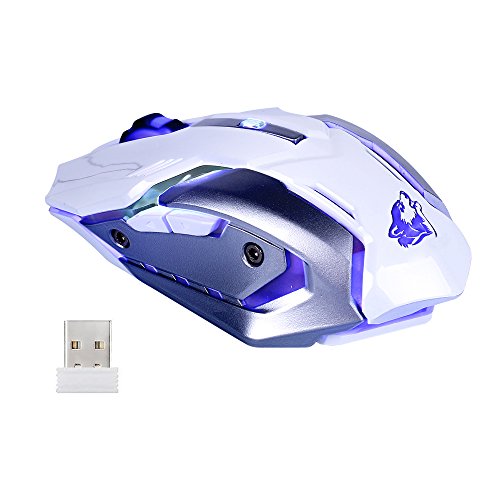 Lancoon Drahtlose Wiederaufladbare Gaming-Maus - USB Optische MäUse Mit Ruhe Klicken, 3 Einstellbare DPI, 6 Tasten, 7 Wechselnde Atmung Hintergrundbeleuchtung - GM07 Weiß von Lancoon