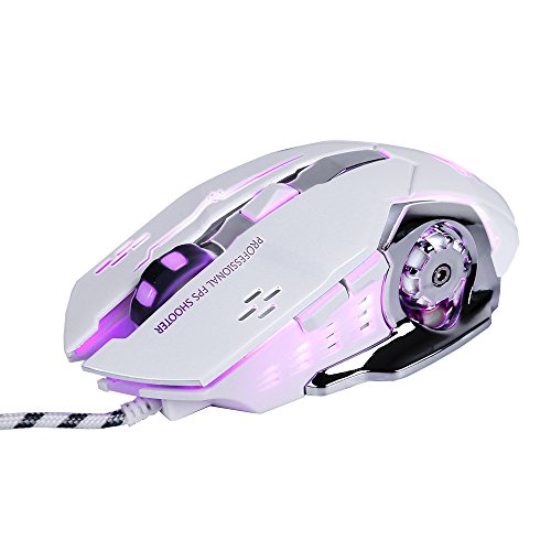 Lancoon Gaming Maus Verdrahtete, Optische Spiel MäUse Mit 6 Tasten, 4 Atmung Hintergrundbeleuchtung, Ergonomische Griffe Und 4 DPI Einstellstufen FüR PC, Laptop Und Mac - GM05 Weiß von Lancoon