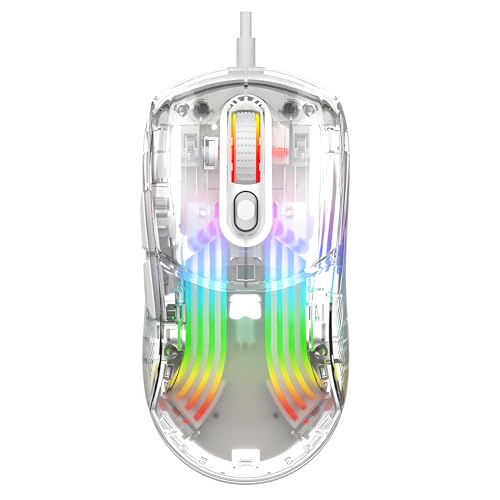 Lancoon Kabelgebundene Gaming Maus Transparent Mäuse mit 7200 DPI Optischer Sensor Leise 7 Programmierbare Tasten RGB Lichteffekt Langlebig für Laptop Desktop Computer (Weiß) von Lancoon