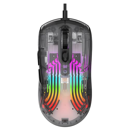 Lancoon Kabelgebundene Transparente Maus Gaming Mäuse mit 7200 DPI Optischer Sensor Leise 7 Programmierbare Tasten RGB Lichteffekt Langlebig für Laptop Desktop Computer (Schwarz) von Lancoon