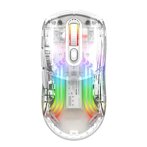 Lancoon Kabellose Gaming Maus Transparente Mechanische Maus mit 2.4G Optischem Sensor 5 Einstellbare DPI Ergonomisches Design Stummschalttaste für Computer Arbeiten Gaming (Weiß) von Lancoon