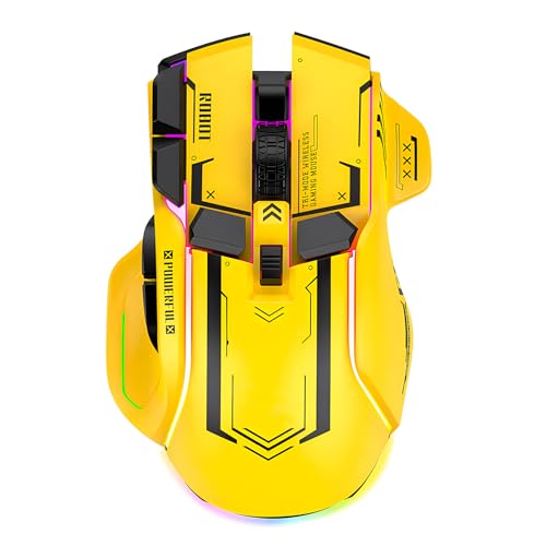 Lancoon Kabellose Gaming Maus mit 5 Einstellbaren DPI 2.4G Drahtlos Dreifach-Modus Blendendes Licht Leise Wiederaufladbar für PC Computer Laptop Arbeit Büro (Gelb) von Lancoon