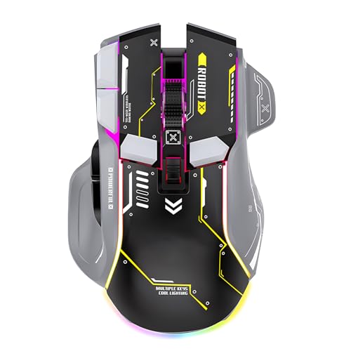 Lancoon Kabellose Gaming Maus mit Dreifach-Modus 5 Einstellbaren DPI 2.4G Drahtlos Leise Wiederaufladbar Blendendes Licht für PC Computer Laptop Arbeiten Büro (Schwarz) von Lancoon
