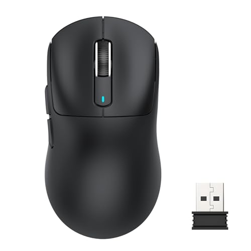 Lancoon Kabellose Gaming Maus mit Tri-Mode 26000 DPI PAW3395 Sensor 200Hrs Lange Batterielebensdauer Leichtem 5 Programmierbare Tasten für Büro PC Laptop Computer (Schwarz) von Lancoon