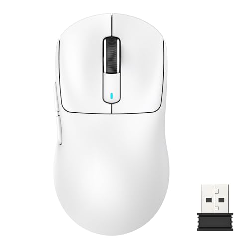 Lancoon Kabellose Maus mit Tri-Mode 26000 DPI PAW3395 Sensor 200Hrs Lange Batterielebensdauer Leichtem 5 programmierbare Tasten für Büro PC Laptop Gaming (Weiß) von Lancoon