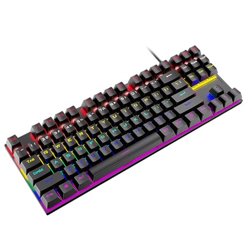 Lancoon Mechanische Tastatur mit Kabel Gaming 87 Tasten Kompakte LED Hintergrundbeleuchtung Multimedia Funktion Ergonomisches Design Abgehängte Tastenkappen für PC Gaming Computer (Schwarz) von Lancoon