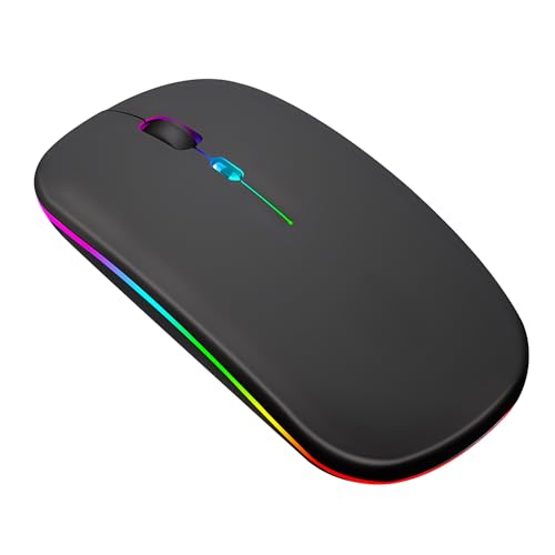 Lancoon Wiederaufladbare Kabellose Maus mit Gaming 2.4G Leise Bunte Lichter Einstellbare DPI Ausdauer Ergonomisches Design Plug and Play für Arbeit Computer (Schwarz) von Lancoon