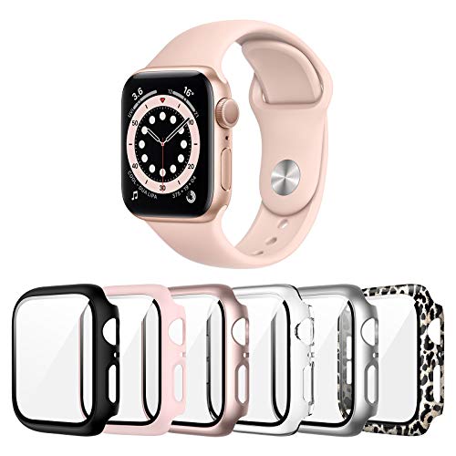 Landhoo 6er-Pack Schutzhüllen für Apple Watch Serie SE/6/5/4, 40 mm Displayschutzfolie mit gehärtetem Glas, Hart-PC, HD, vollständige Abdeckung, Schutzhülle für iWatch. von Landhoo