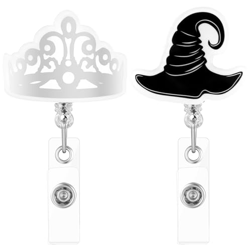 Landical CNA Hexenhut und Krone, Abzeichenspule für Ausweis, Acryl, Prinzessinnen-Abzeichen-Halter, lustiger Halloween-einziehbarer Clip für Krankenschwesterwoche, Lehrer, Büro, Arzt, 2 Stück Landical CNA Hexenhut und Krone, Abzeichenspule für Ausweis, Acryl, Prinzessinnen-Abzeichen-Halter, lustiger Halloween-einziehbarer Clip für Krankenschwesterwoche, Lehrer, Büro, Arzt, 2 Stück von Landical