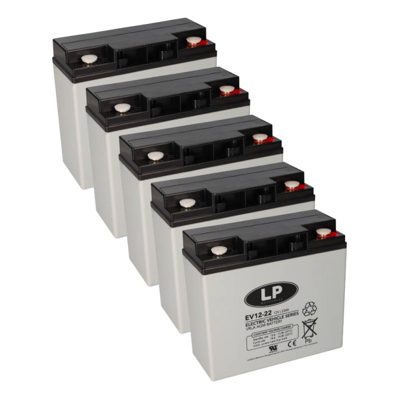 Akkusatz 5x 12V 22Ah kompatibel zu 6 DZM 20 60V 20Ah VRLA EV12022 T12 M5 von Landport