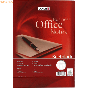 10 x Landre Briefblock Office A4 50 Blatt 70 g/qm kariert von Landre
