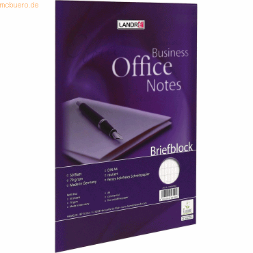 10 x Landre Briefblock Office A4 50 Blatt 70 g/qm rautiert von Landre