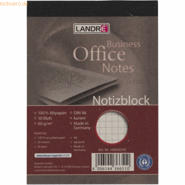 10 x Landre Notizblock Recycling mit Deckblatt A6 50 Blatt 60 g/qm kar 10 x Landre Notizblock Recycling mit Deckblatt A6 50 Blatt 60 g/qm kar von Landre