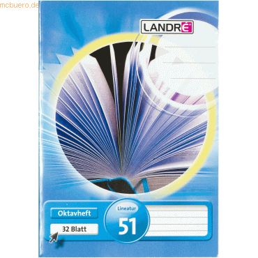 10 x Landre Oktavheft A6 32 Blatt 70 g/qm liniert 10 x Landre Oktavheft A6 32 Blatt 70 g/qm liniert von Landre