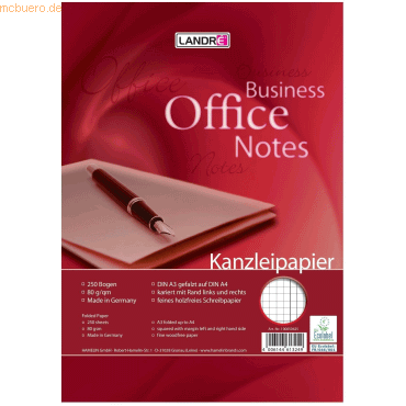 Landre Kanzleipapier Office A3/A4 80 g/qm kariert mit Doppelrand VE=25 von Landre