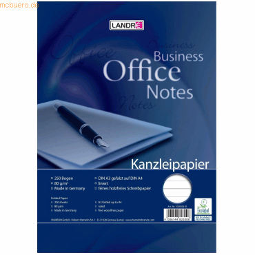 Landre Kanzleipapier Office A3/A4 80 g/qm liniert ohne Rand Landre Kanzleipapier Office A3/A4 80 g/qm liniert ohne Rand von Landre