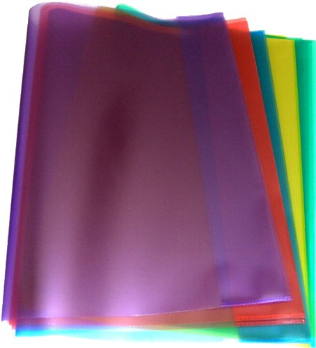 Lands 10 stabile Heftumschläge (U-Heft Umschlag), DIN A4, mit 2 Einstecklaschen, translucent, Stärke: 120 my, 5 Farben: transparent, orangerot, grün, gelb, blau von Lands
