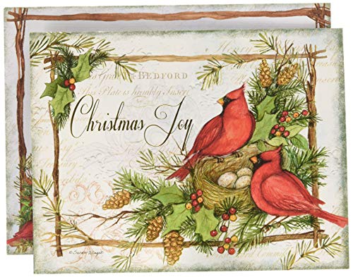 LANG Cardinal Christmas Assorted Two-Set Karte, Exklusives LANG Artwork von Susan Winget for LANG, 18 Karten & 19 Umschläge, Glitzerverzierung, Leinengeprägte Karte, Größe: 13,7 x 17,5 cm (1008115) von Lang