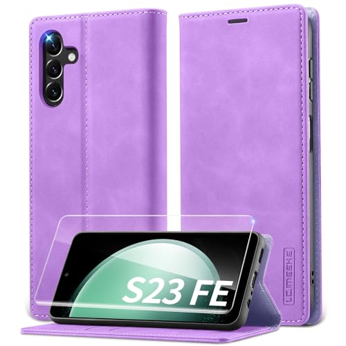 Handyhülle für Samsung Galaxy S23 FE Hülle mit Panzerglas, Premium PU Leder Schutzhülle, RFID Sperrung Flip Wallet Case für Samsung Galaxy S23 FE 5G Klapphülle, Lila Handyhülle für Samsung Galaxy S23 FE Hülle mit Panzerglas, Premium PU Leder Schutzhülle, RFID Sperrung Flip Wallet Case für Samsung Galaxy S23 FE 5G Klapphülle, Lila von Lanhiem