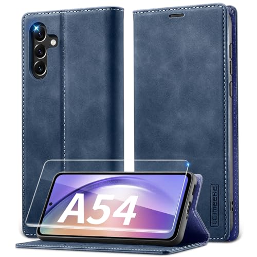 Lanhiem Handyhülle für Samsung Galaxy A54 5G Hülle mit Panzerglas, Premium PU Leder Schutzhülle, RFID Sperrung Flip Wallet Case für Samsung Galaxy A54 Klapphülle, Blau Lanhiem Handyhülle für Samsung Galaxy A54 5G Hülle mit Panzerglas, Premium PU Leder Schutzhülle, RFID Sperrung Flip Wallet Case für Samsung Galaxy A54 Klapphülle, Blau von Lanhiem