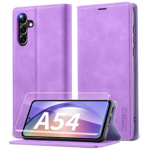 Lanhiem Handyhülle für Samsung Galaxy A54 5G Hülle mit Panzerglas, Premium PU Leder Schutzhülle, RFID Sperrung Flip Wallet Case für Samsung Galaxy A54 Klapphülle, Lila Lanhiem Handyhülle für Samsung Galaxy A54 5G Hülle mit Panzerglas, Premium PU Leder Schutzhülle, RFID Sperrung Flip Wallet Case für Samsung Galaxy A54 Klapphülle, Lila von Lanhiem