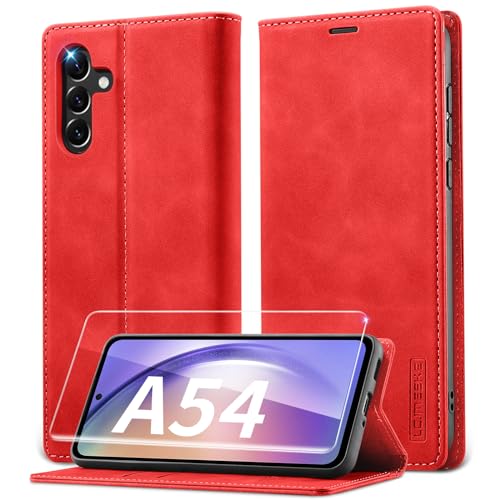 Lanhiem Handyhülle für Samsung Galaxy A54 5G Hülle mit Panzerglas, Premium PU Leder Schutzhülle, RFID Sperrung Flip Wallet Case für Samsung Galaxy A54 Klapphülle, Rot Lanhiem Handyhülle für Samsung Galaxy A54 5G Hülle mit Panzerglas, Premium PU Leder Schutzhülle, RFID Sperrung Flip Wallet Case für Samsung Galaxy A54 Klapphülle, Rot von Lanhiem