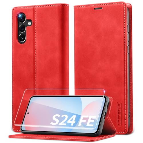 Lanhiem Handyhülle für Samsung Galaxy S24 FE Hülle mit Panzerglas, Premium PU Leder Schutzhülle, RFID Sperrung Flip Wallet Case für Samsung Galaxy S24 FE Klapphülle, Rot Lanhiem Handyhülle für Samsung Galaxy S24 FE Hülle mit Panzerglas, Premium PU Leder Schutzhülle, RFID Sperrung Flip Wallet Case für Samsung Galaxy S24 FE Klapphülle, Rot von Lanhiem