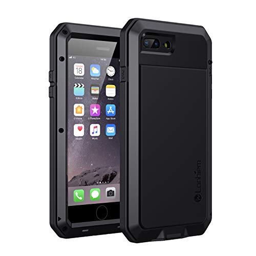 Lanhiem Heavy Duty Shockproof Tough Armor Metal Case with [Tempered Glass Screen Folie] 360 Full Body Protective Cover for 7 8 Plus, schwarz von Lanhiem