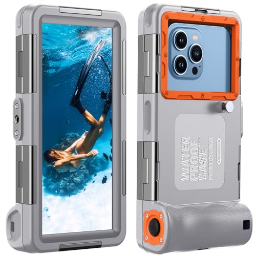 Lanhiem Wasserdicht Handyhülle IP68 Universelle Tauchen Professionelle Handy Unterwasser Hülle Wasserfeste tief 15M für iPhone Samsung Huawei Xiaomi Schnorcheln Surfen Case, Grey-Orange von Lanhiem