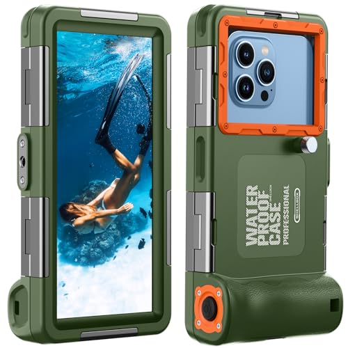 Lanhiem Wasserdicht Handyhülle IP68 Universelle Tauchen Professionelle Handy Unterwasser Hülle Wasserfeste tief 15M für iPhone Samsung Huawei Xiaomi Schnorcheln Surfen Case, Grün von Lanhiem