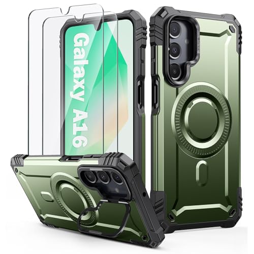 Lanhiem für Samsung Galaxy A16 5G / 4G Hülle für Magsafe mit Kamera Ständer und 2 Stück Schutzfolie, Handyhülle für Samsung A16 5G / 4G Schutzhülle Militär Stoßfest Case, Grün Lanhiem für Samsung Galaxy A16 5G / 4G Hülle für Magsafe mit Kamera Ständer und 2 Stück Schutzfolie, Handyhülle für Samsung A16 5G / 4G Schutzhülle Militär Stoßfest Case, Grün von Lanhiem