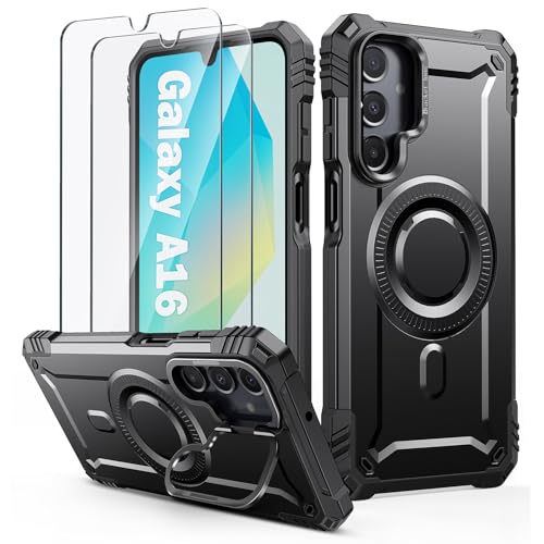 Lanhiem für Samsung Galaxy A16 5G / 4G Hülle für Magsafe mit Kamera Ständer und 2 Stück Schutzfolie, Handyhülle für Samsung A16 5G / 4G Schutzhülle Militär Stoßfest Case, Schwarz Lanhiem für Samsung Galaxy A16 5G / 4G Hülle für Magsafe mit Kamera Ständer und 2 Stück Schutzfolie, Handyhülle für Samsung A16 5G / 4G Schutzhülle Militär Stoßfest Case, Schwarz von Lanhiem
