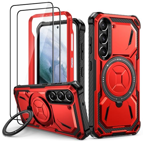 Lanhiem für Samsung Galaxy S21 Hülle mit 2 Stück Schutzfolie, 360° Ring Ständer Schutzhülle, Militärischer Stoßfest Handyhülle für Samsung S21 5G Case, Rot Lanhiem für Samsung Galaxy S21 Hülle mit 2 Stück Schutzfolie, 360° Ring Ständer Schutzhülle, Militärischer Stoßfest Handyhülle für Samsung S21 5G Case, Rot von Lanhiem