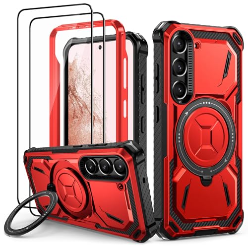Lanhiem für Samsung Galaxy S22 Hülle mit 2 Stück Panzerglas, 360° Ring Ständer Schutzhülle, Militärischer Stoßfest Handyhülle für Samsung S22 Case, Rot Lanhiem für Samsung Galaxy S22 Hülle mit 2 Stück Panzerglas, 360° Ring Ständer Schutzhülle, Militärischer Stoßfest Handyhülle für Samsung S22 Case, Rot von Lanhiem