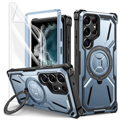 Lanhiem für Samsung Galaxy S22 Ultra Hülle mit 1 Stück Schutzfolie, 360° Ring Ständer Schutzhülle, Militärischer Stoßfest Handyhülle für Samsung S22 Ultra 5G Case, Blau Lanhiem für Samsung Galaxy S22 Ultra Hülle mit 1 Stück Schutzfolie, 360° Ring Ständer Schutzhülle, Militärischer Stoßfest Handyhülle für Samsung S22 Ultra 5G Case, Blau von Lanhiem