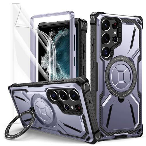 Lanhiem für Samsung Galaxy S22 Ultra Hülle mit 1 Stück Schutzfolie, 360° Ring Ständer Schutzhülle, Militärischer Stoßfest Handyhülle für Samsung S22 Ultra 5G Case, Lila Lanhiem für Samsung Galaxy S22 Ultra Hülle mit 1 Stück Schutzfolie, 360° Ring Ständer Schutzhülle, Militärischer Stoßfest Handyhülle für Samsung S22 Ultra 5G Case, Lila von Lanhiem