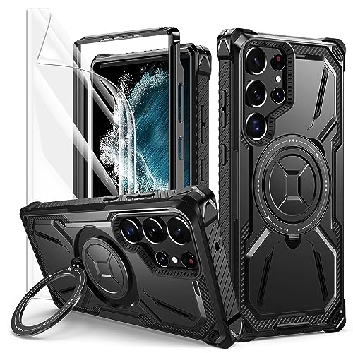 Lanhiem für Samsung Galaxy S22 Ultra Hülle mit 1 Stück Schutzfolie, 360 ° Ring Ständer Schutzhülle, Militärischer Stoßfest Handyhülle für Samsung S22 Ultra 5G Case, Schwarz Lanhiem für Samsung Galaxy S22 Ultra Hülle mit 1 Stück Schutzfolie, 360 ° Ring Ständer Schutzhülle, Militärischer Stoßfest Handyhülle für Samsung S22 Ultra 5G Case, Schwarz von Lanhiem