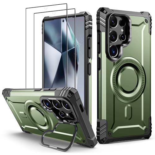 Lanhiem für Samsung Galaxy S24 Ultra Hülle für Magsafe mit Kamera Ständer und 2 Stück Schutzfolie, Handyhülle für Samsung S24 Ultra Schutzhülle Militär Stoßfest Case, Grün Lanhiem für Samsung Galaxy S24 Ultra Hülle für Magsafe mit Kamera Ständer und 2 Stück Schutzfolie, Handyhülle für Samsung S24 Ultra Schutzhülle Militär Stoßfest Case, Grün von Lanhiem