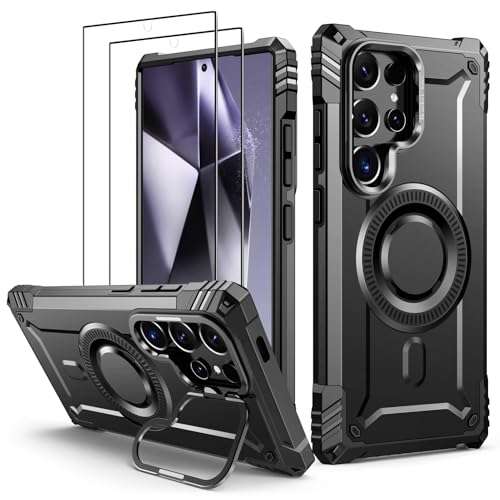 Lanhiem für Samsung Galaxy S24 Ultra Hülle für Magsafe mit Kamera Ständer und 2 Stück Schutzfolie, Handyhülle für Samsung S24 Ultra Schutzhülle Militär Stoßfest Case, Schwarz Lanhiem für Samsung Galaxy S24 Ultra Hülle für Magsafe mit Kamera Ständer und 2 Stück Schutzfolie, Handyhülle für Samsung S24 Ultra Schutzhülle Militär Stoßfest Case, Schwarz von Lanhiem