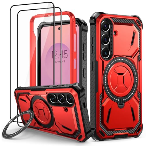 Lanhiem für Samsung Galaxy S25 Hülle mit 2 Stück Schutzfolie, 360° Ring Ständer Schutzhülle, Militärischer Stoßfest Handyhülle für Samsung Galaxy S25 Case, Rot Lanhiem für Samsung Galaxy S25 Hülle mit 2 Stück Schutzfolie, 360° Ring Ständer Schutzhülle, Militärischer Stoßfest Handyhülle für Samsung Galaxy S25 Case, Rot von Lanhiem