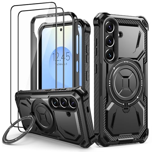Lanhiem für Samsung Galaxy S25 Hülle mit 2 Stück Schutzfolie, 360° Ring Ständer Schutzhülle, Militärischer Stoßfest Handyhülle für Samsung Galaxy S25 Case, Schwarz Lanhiem für Samsung Galaxy S25 Hülle mit 2 Stück Schutzfolie, 360° Ring Ständer Schutzhülle, Militärischer Stoßfest Handyhülle für Samsung Galaxy S25 Case, Schwarz von Lanhiem