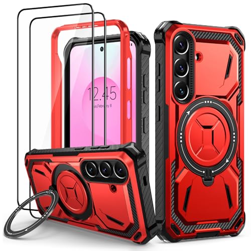 Lanhiem für Samsung Galaxy S25 Plus Hülle mit 2 Stück Schutzfolie, 360° Ring Ständer Schutzhülle, Militärischer Stoßfest Handyhülle für Samsung Galaxy S25 Plus Case, Rot Lanhiem für Samsung Galaxy S25 Plus Hülle mit 2 Stück Schutzfolie, 360° Ring Ständer Schutzhülle, Militärischer Stoßfest Handyhülle für Samsung Galaxy S25 Plus Case, Rot von Lanhiem