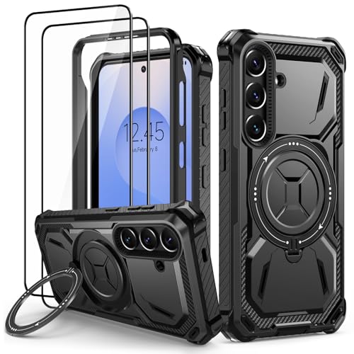 Lanhiem für Samsung Galaxy S25 Plus Hülle mit 2 Stück Schutzfolie, 360° Ring Ständer Schutzhülle, Militärischer Stoßfest Handyhülle für Samsung Galaxy S25 Plus Case, Schwarz Lanhiem für Samsung Galaxy S25 Plus Hülle mit 2 Stück Schutzfolie, 360° Ring Ständer Schutzhülle, Militärischer Stoßfest Handyhülle für Samsung Galaxy S25 Plus Case, Schwarz von Lanhiem