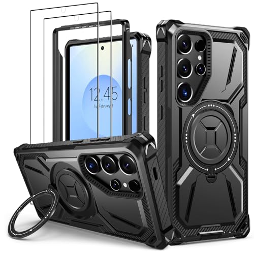 Lanhiem für Samsung Galaxy S25 Ultra Hülle mit 2 Stück Schutzfolie, 360° Ring Ständer Schutzhülle, Militärischer Stoßfest Handyhülle für Samsung Galaxy S25 Ultra Case, Schwarz Lanhiem für Samsung Galaxy S25 Ultra Hülle mit 2 Stück Schutzfolie, 360° Ring Ständer Schutzhülle, Militärischer Stoßfest Handyhülle für Samsung Galaxy S25 Ultra Case, Schwarz von Lanhiem